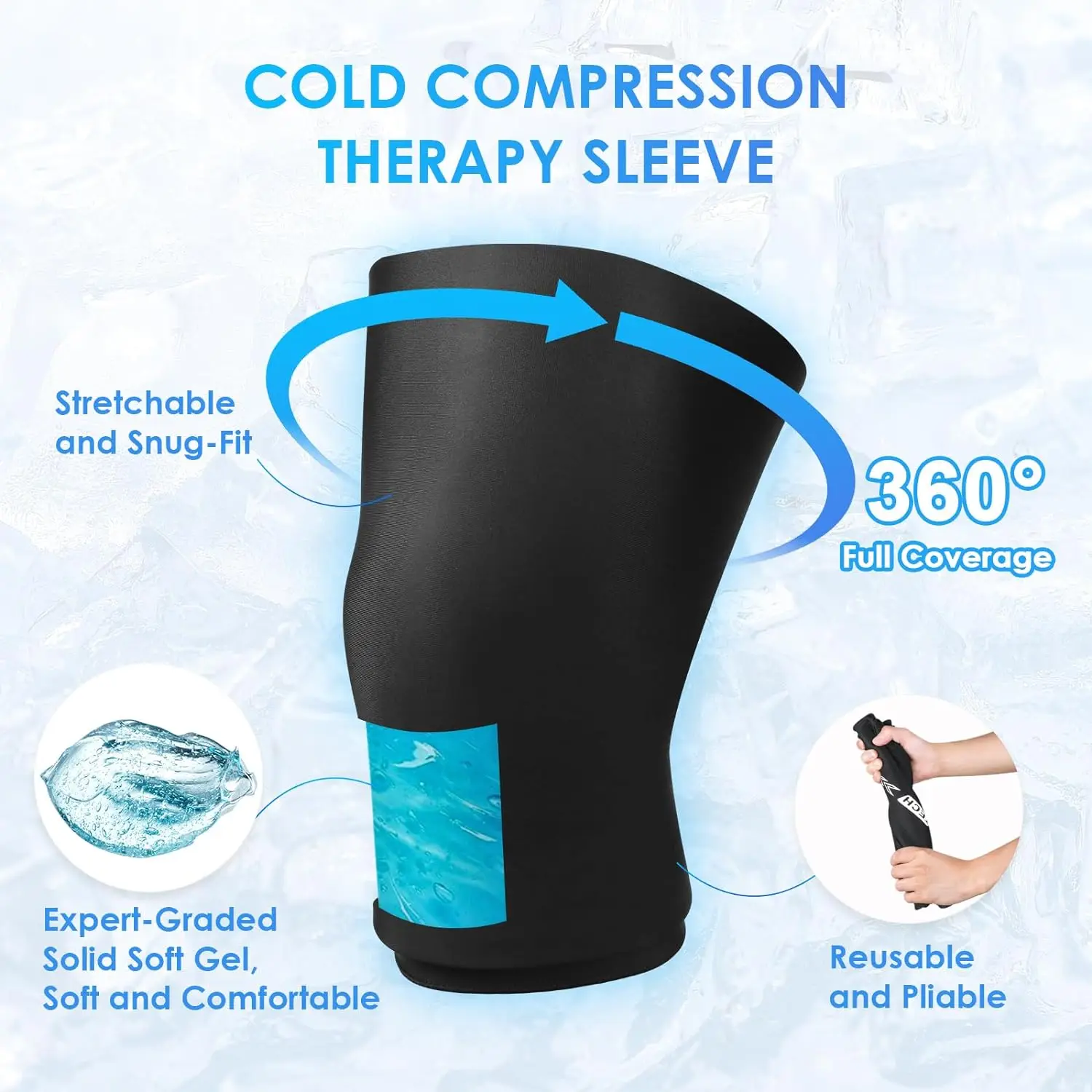 Heenlong Black Gel Ice Pack Sleeve Solid Gel for Knee Calf Ankle Arm Cooling Hot Cold Therapy Ice Sleeve for Pain Relief