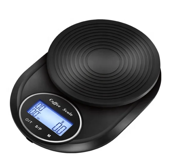 Table Top 1/2/3/5kg Waterproof Round Shape Electronic Digital Coffee Bean Timer Scale Weighing kitchen Scale with silicone pad