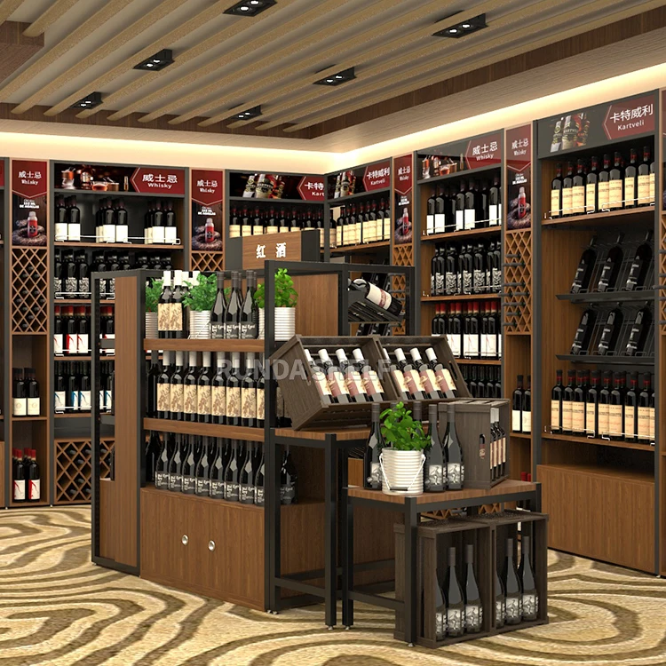 wooden wine whiskey bottle display stand fixtures shelf