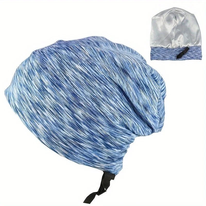 Syh844 Hair Cover Bonnet Satin Sleep Cap Adjustable Stay on Silky Lined Slouchy Beanie for Night Sleeping Hats
