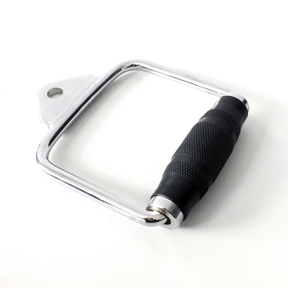 Gym Exercise Cable Machine Attachment Single D Row Extension Chrome Rubber Coated Stirrup Handle
