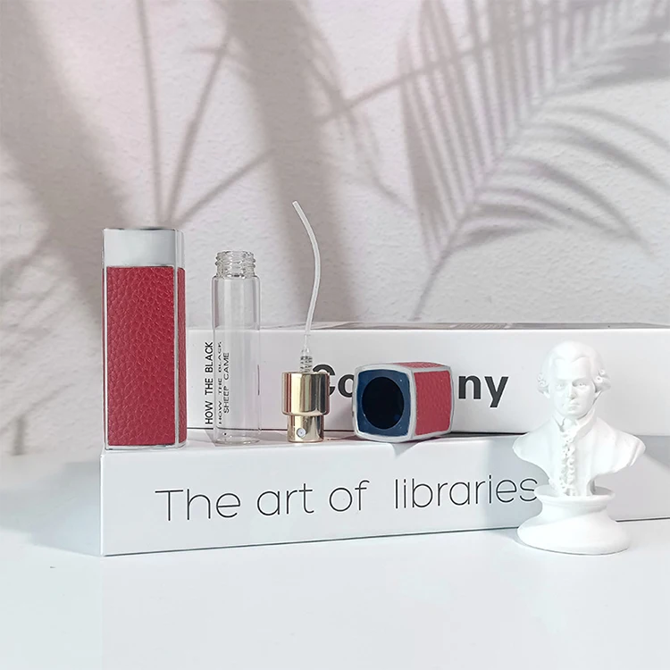 wholesale custom low moq 8ml 10ml 15ml square refill leather spray bottle atomizer luxury perfume bottle with box package