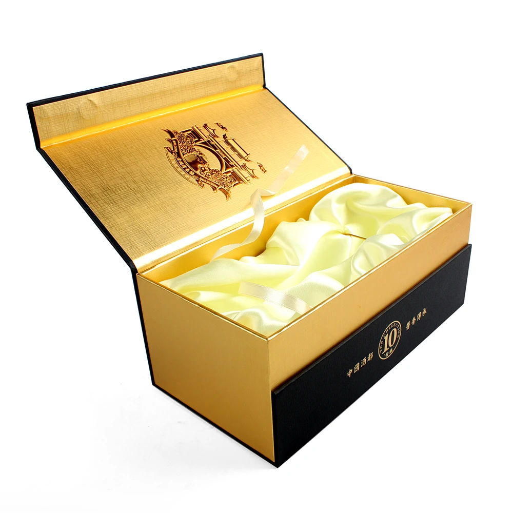 High Quality Custom Magnetic Cardboard Wine bottle  Box flip open boxes with silk insert