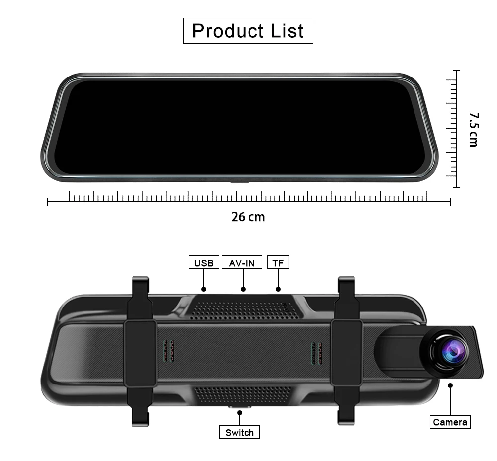 10 Inch HD 1080P Touch Screen Stream Media Car Dvr Dash Cam Dual Lens Rear View Mirror Auto Dashcam Video Recorder Dash Camera