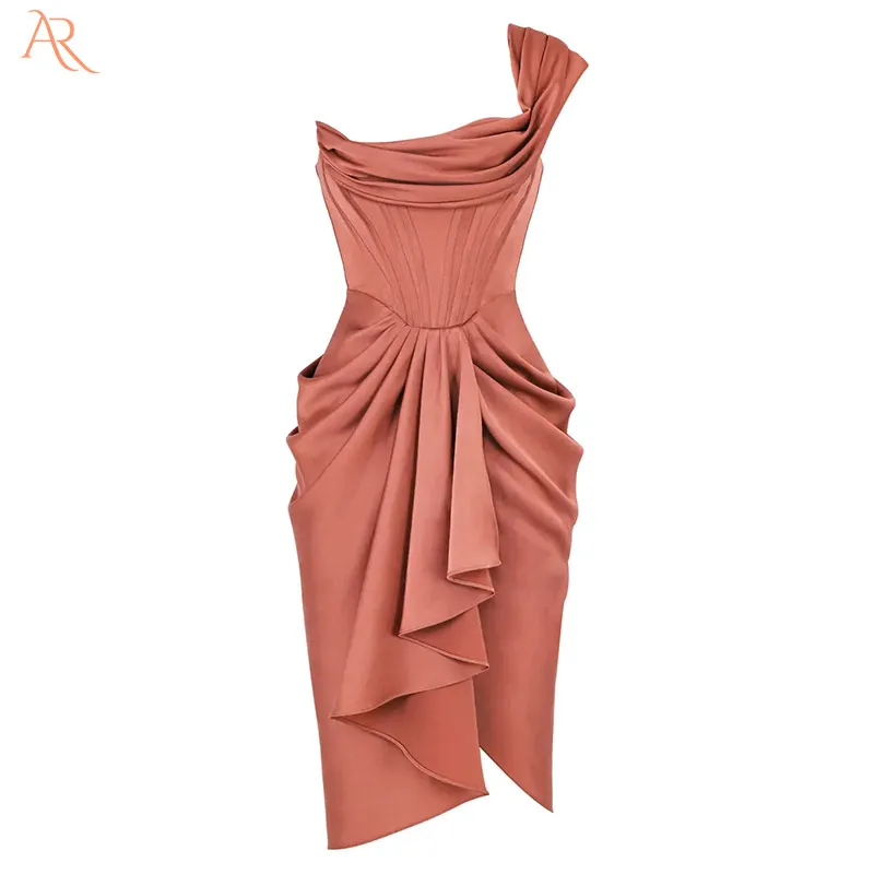 Роскошный атласный корсет средней длины на одно плечо в стиле High street chic