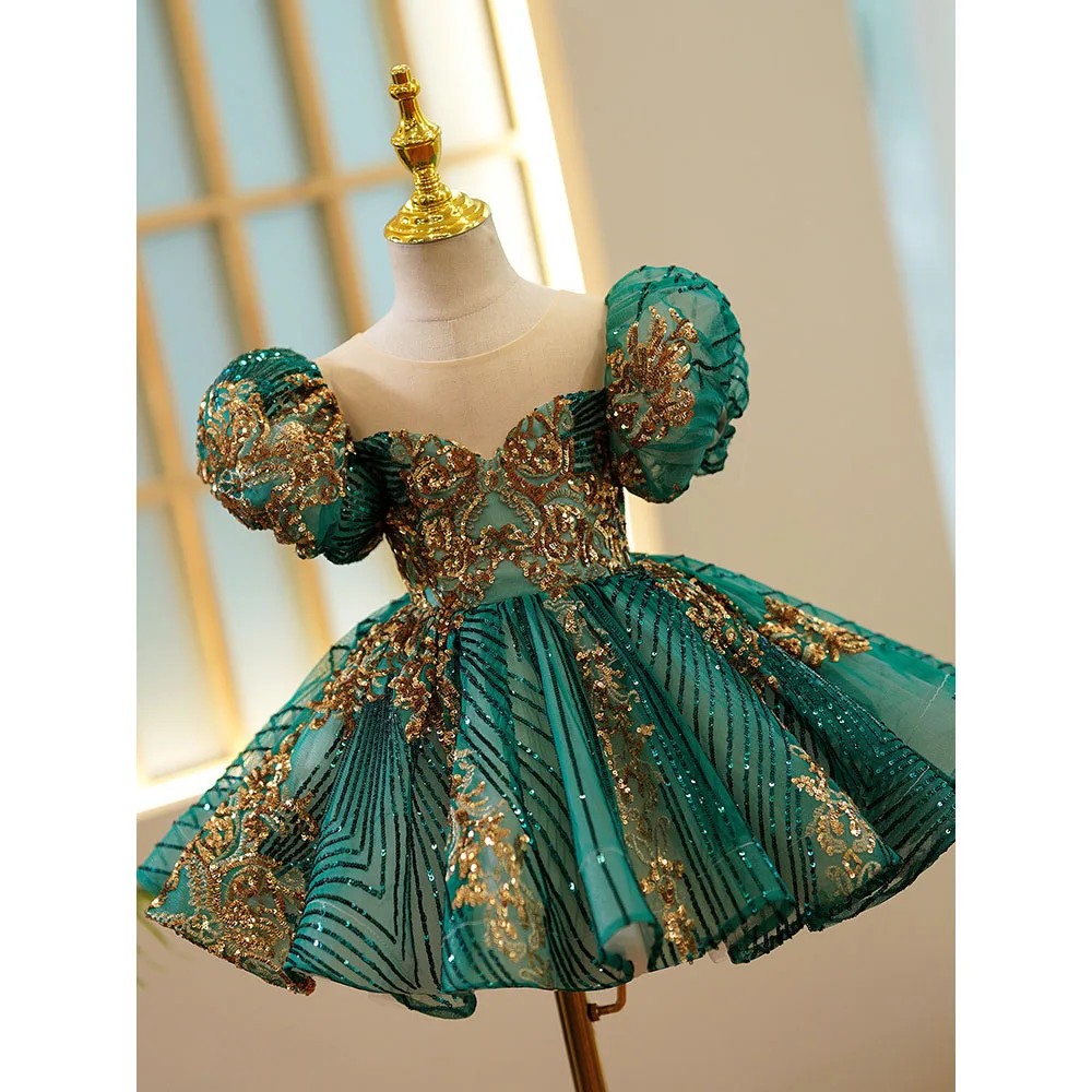 New Arrival Gorgeous Turquoise Pretty Baby Frock 1 to 14 Year Old Girl Clothes First Birthday Cute Flower Puffy Party Dress