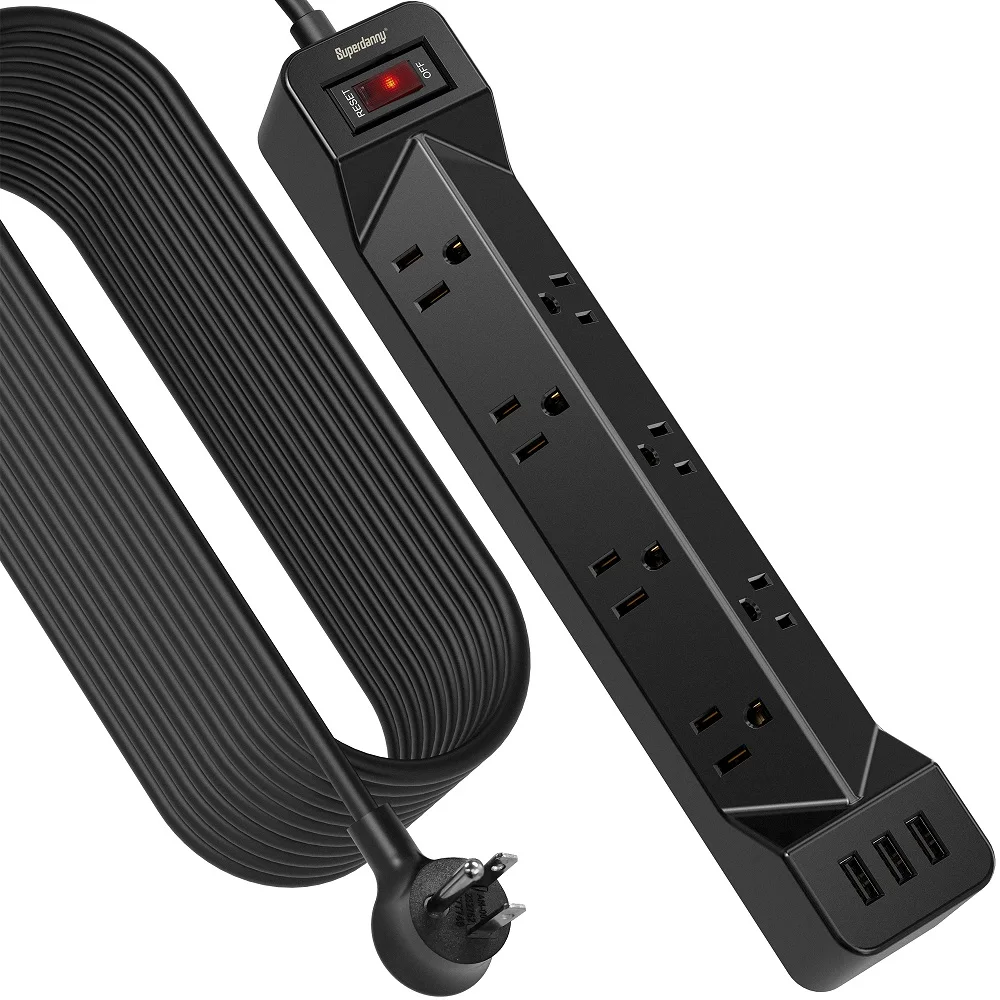 Электрический удлинитель с выключателем 7 розеток питания переменного тока, черная плата питания, соединительная вилка