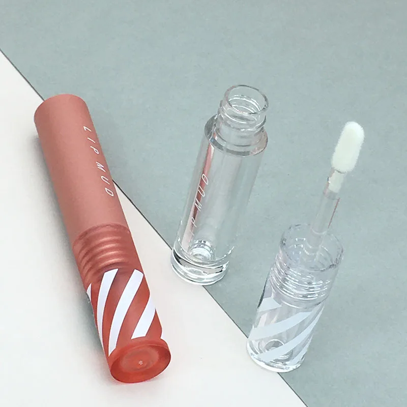 Custom Pink Color Clear Lipgloss Containers Tube Screen Printing Plastic Lip Gloss Tubes With Big Brush Big Wand
