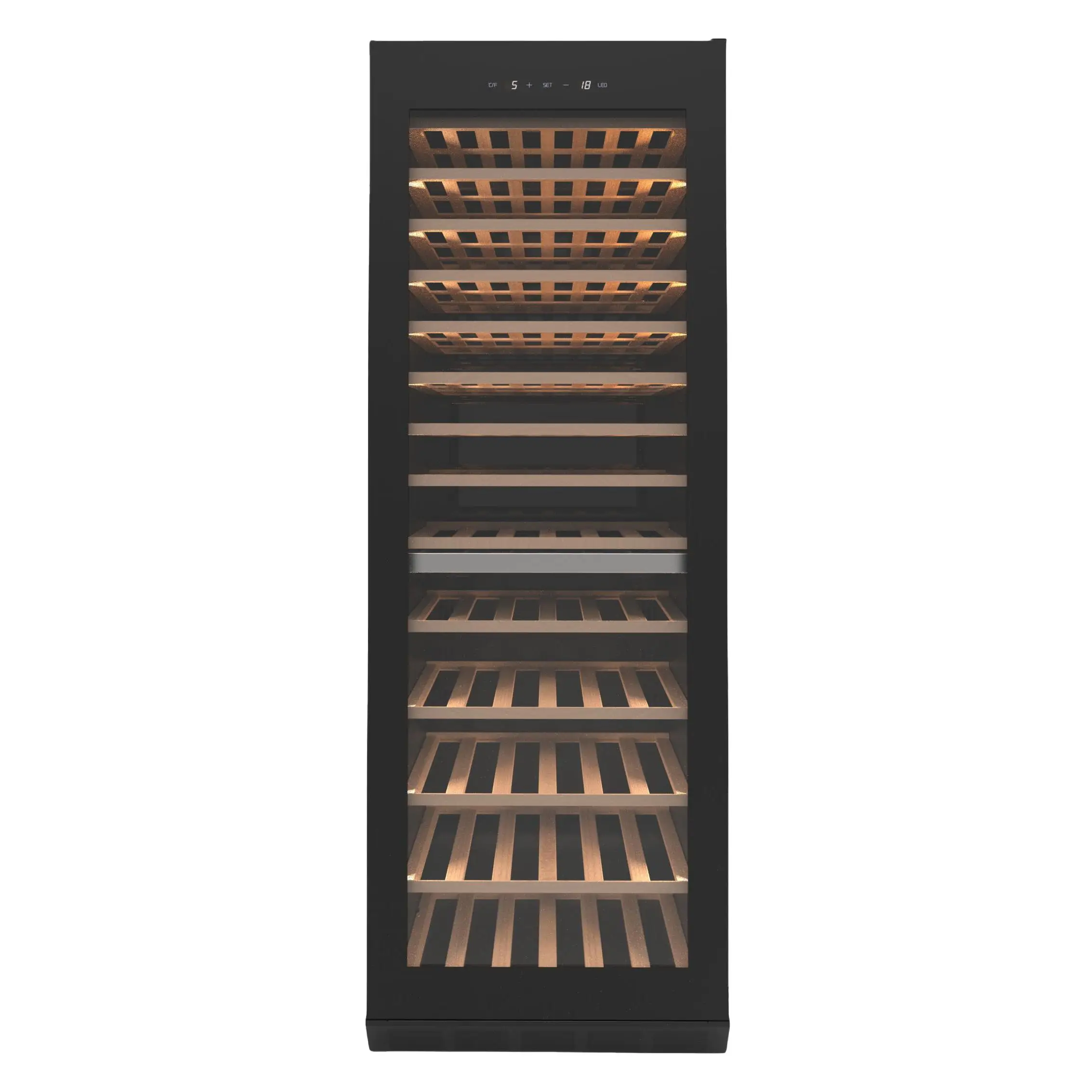 Factory Supply Double Zone Built-in 122 Bottles Beech Wooden Shelf Wine Fridge Wine Cooler Wine Cellar