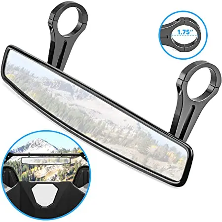 Adjustable clamp UTV ATV 15-inch rearview mirror compatible with Polaris RZR Ranger General Kawasaki 1.75-inch horizontal bar