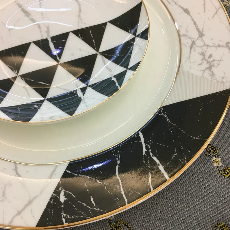 High Quality Dinnerware Sets Porcelain Plates Sets Best Quality Fashion Ceramic Dinner Set Bone China In Black White Plates