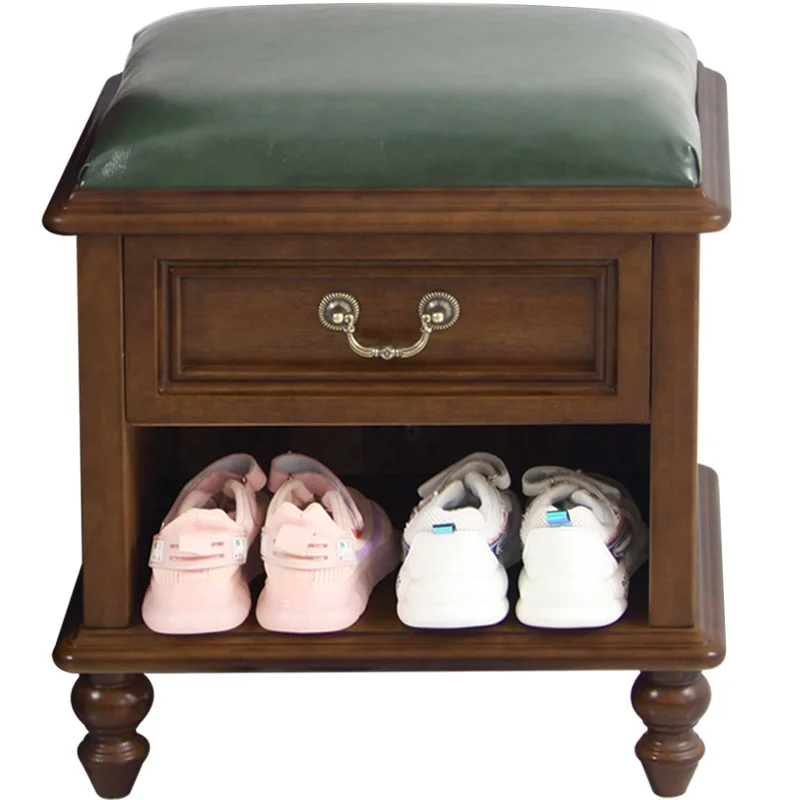 
Wooden Chair Living Room Furniture Shoe Rack Modern Shoe Wear Storage Leather Seat 