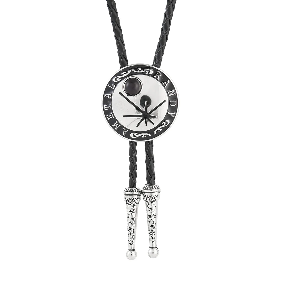 Hot Sale Metal Round Shape Small Gem Bolo Tie Western Bolo Tie Men Cowboy Bola Tie