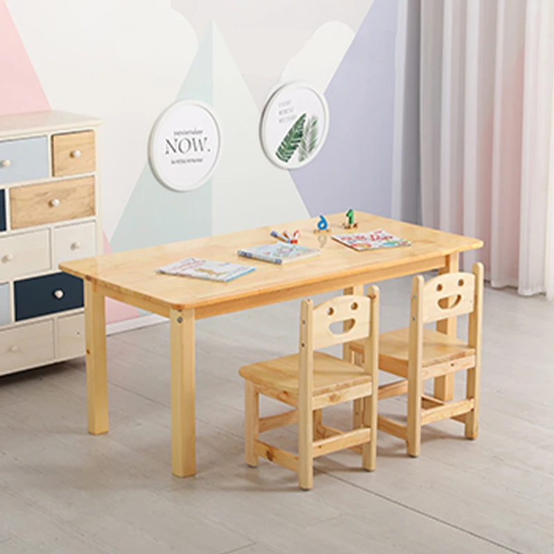 Длинный детский стол из массива дерева для обучения сосны Маленький стул бревенчатый квадратный стол дубовый детский сад деревянный стол и стул набор