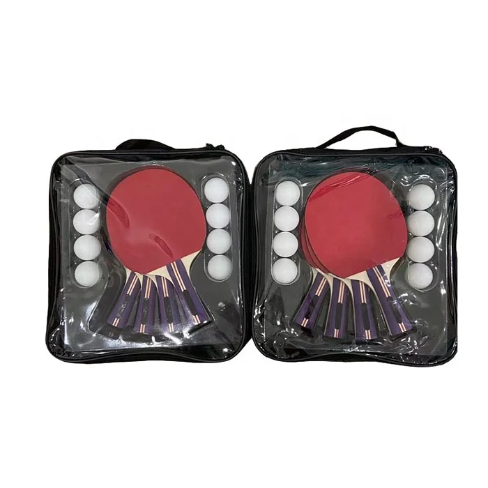Group Playing Ping Pong Table Tennis Racket Set With 4 Rackets and 8 Balls in