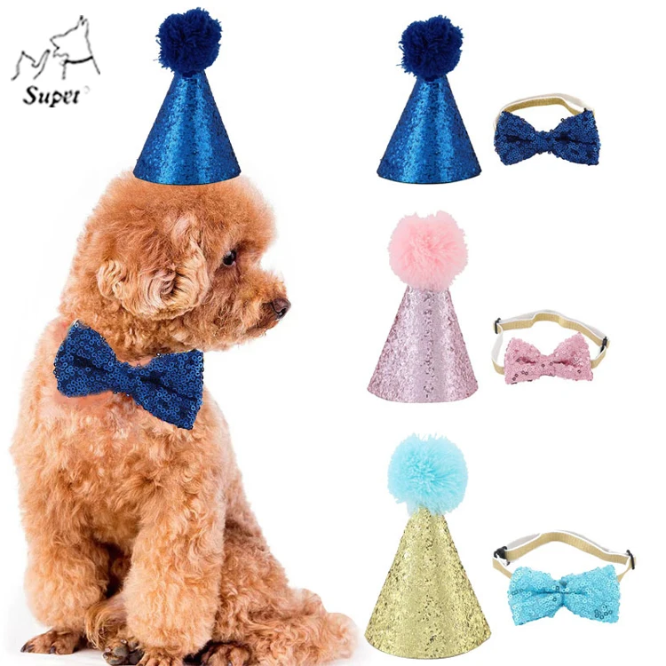 OEM Custom Popular Logo Woven Twill Happy Birthday Dog Hats Wholesale With Bow,Hat For Dog Christmas