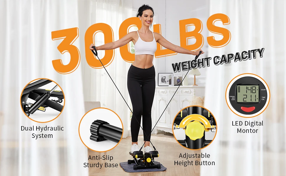 Mini Stepper Stair Stepper Black and Yellow Exercise Equipment with Resistance Bands home gym workout Office Fitness