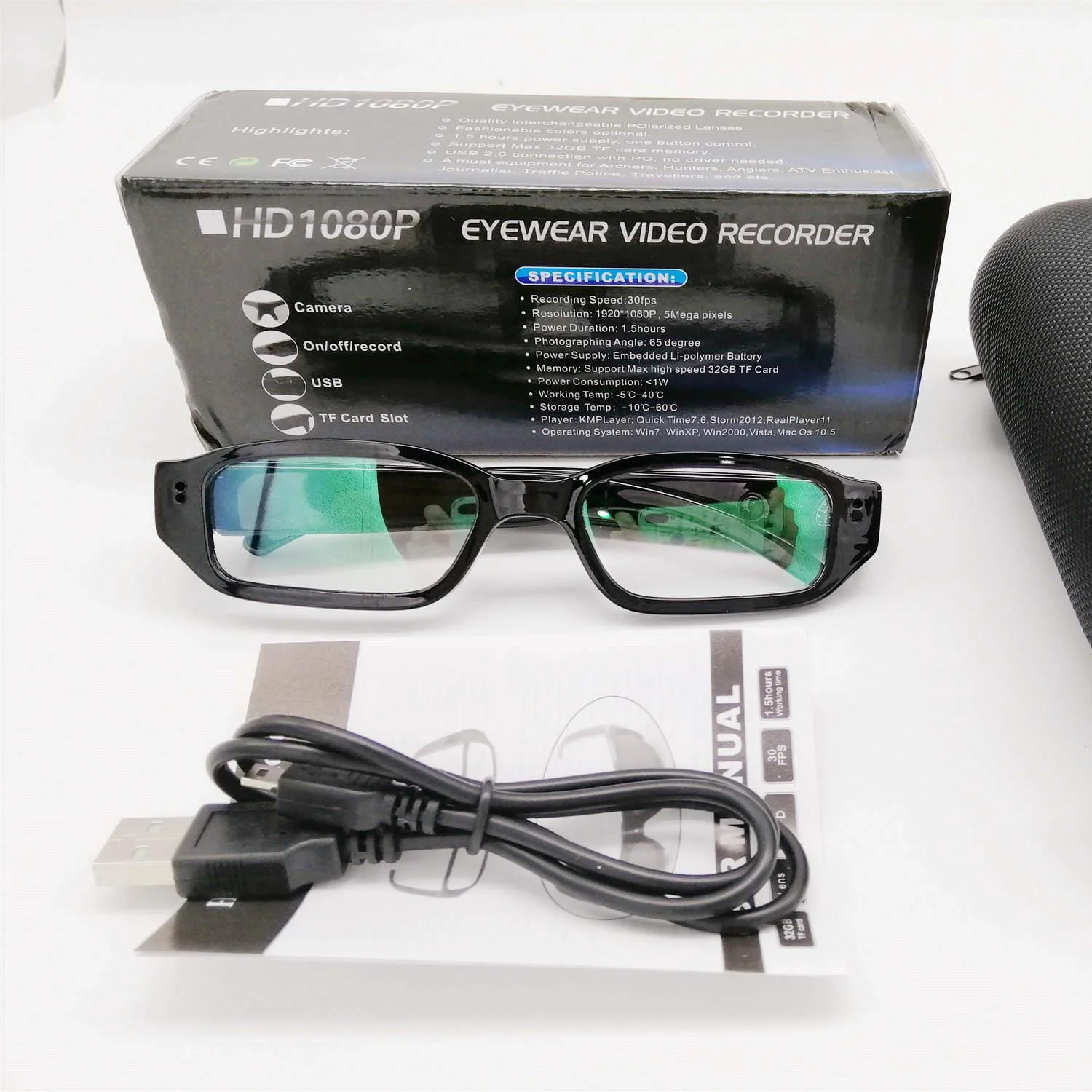 Mini Invisible Portable HD 1080P Audio Video Hidden Spy Camera Glasses