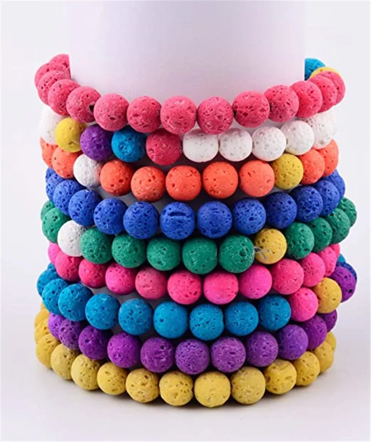Color Lava Stone Beads Mixed Box Kit 200pcs 8mm Round Loose Chakra Rock Beads for Bracelet Necklace Jewelry Making