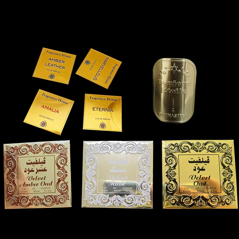 Aluminum Label for Perfume Bottles with Gold Metal Finish and Embossed Logo