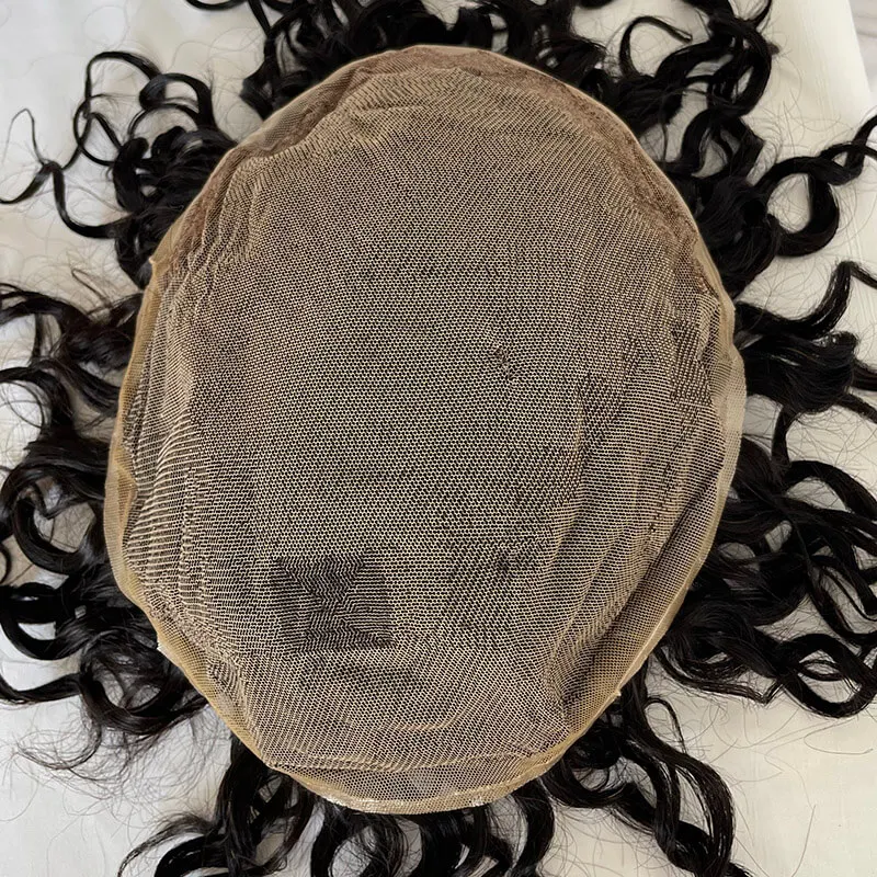 Mens Hairpiece Hair Replacement System Human Hair Loose Wavy Hairstyle French Lcae   toupee full lace 10x8