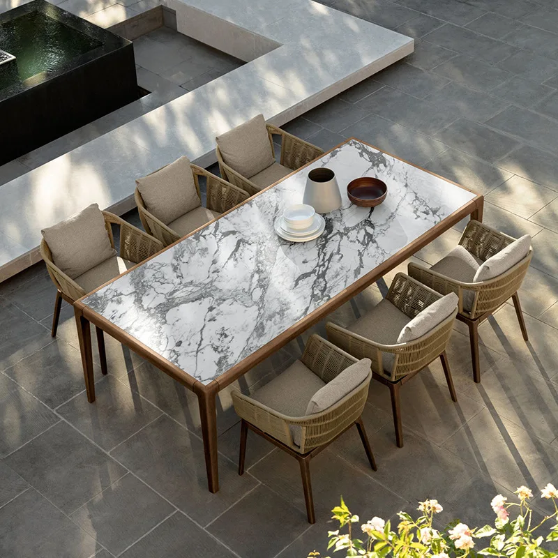 Outdoor teak rock plate dining table and chairs Villa Garden furniture Homestay Outdoor patio Nordic rattan chairs