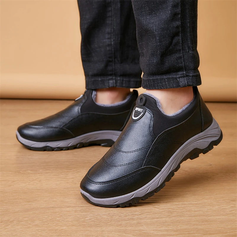 Winter men cotton shoes PU upper waterproof comfortable casual walking shoes boots elderly dad warm sport shoes