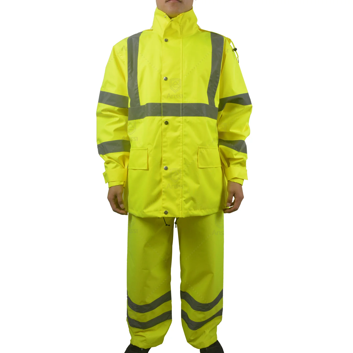 Customized 300D Oxford Fabric Waterproof Rain Suit High Visibility Wind Proof Reflective Raincoat With Pants
