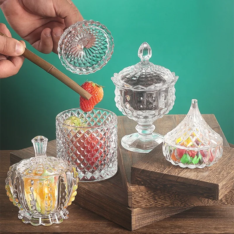 Royal European Dinner Set Carved Spices Storage Box Jar Glass Sugar Bowl  Luxury with Lid