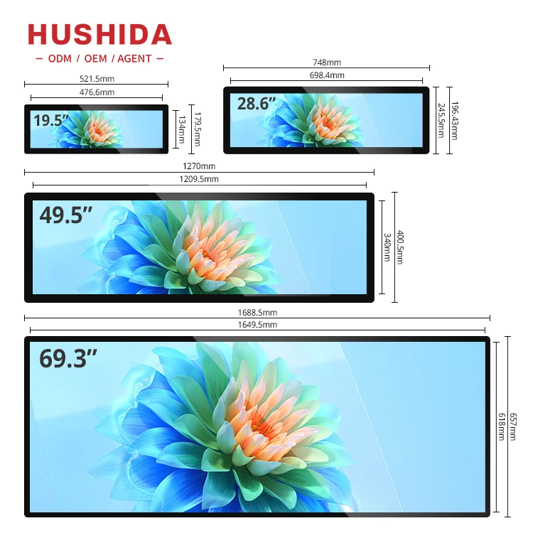 Wall Mounted Shelf Edge Stretched Bar Hd 58 86 88Inch Stretched Bar Touch Screen Lcd Display