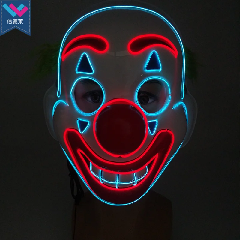 TW-M089 Halloween Clown LED Mask Light Up Props Party Supplies Glowing Joker EL Wire Mask Cosplay Party Decoration