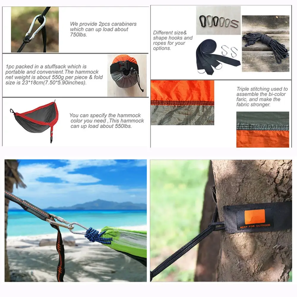 Lightweight Mosquito net Hammock Patio Swings Garden Swing Outdoor Parachute Nylon 260x140 Camping Beach Travel Hammock Swings