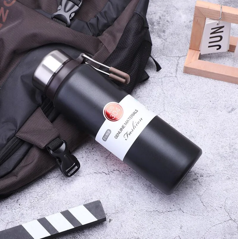 Large capacity vacuum mug portable fashion thermos bottle handle outdoor car sports kettle business style annual meeting gifts