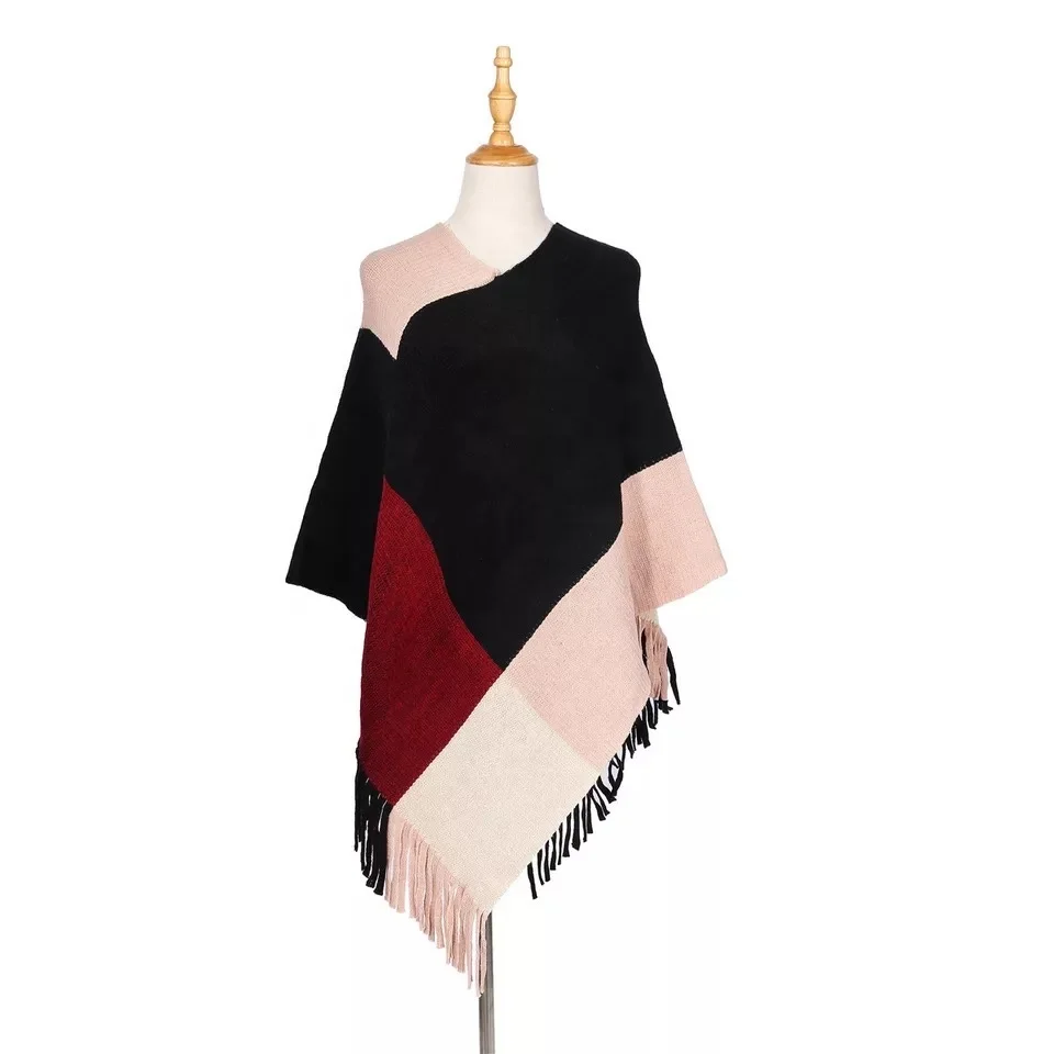 New Style Ladies Women Scarf Shawl Wraps Wholesale Poncho Plain Plaid Tassel Winter Knitted  Shawl Scarf