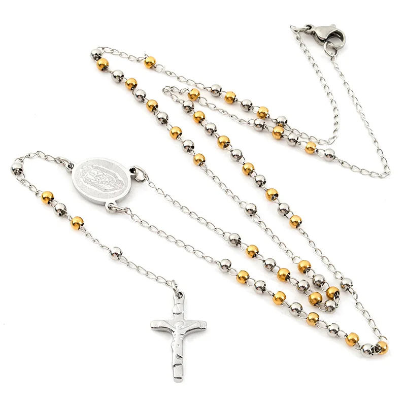 2022 New Cross Pendant Necklace 925 Stainless Steel Long Chain Design Christian Jesus Jewelry Rosary Necklace