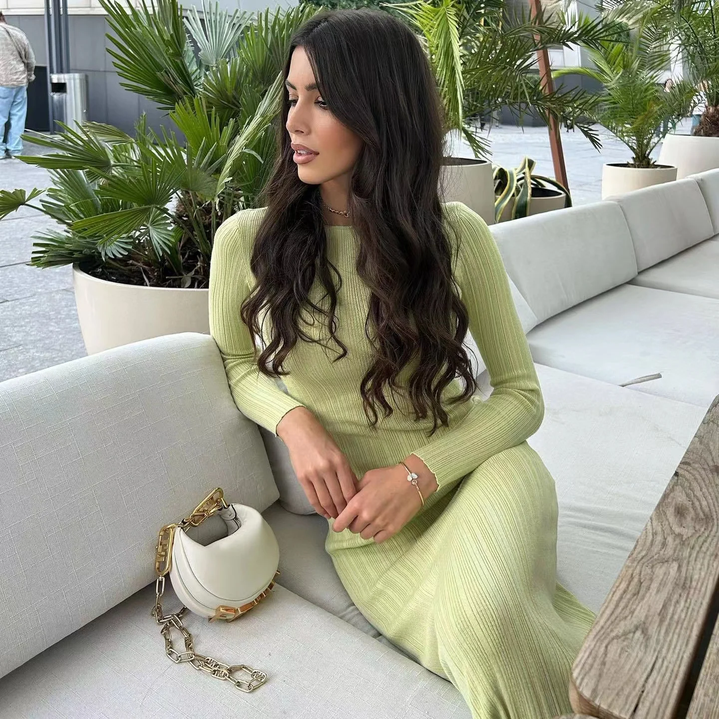 Casual knitted long sleeve slim skinny long dress sweater dress bodycon dress