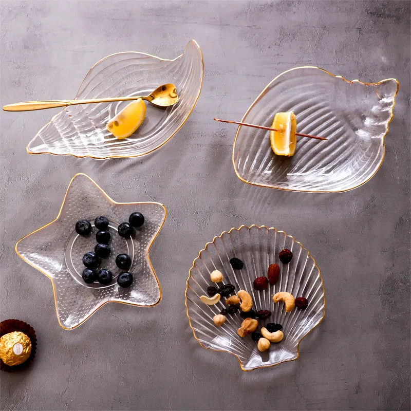 Hotel Restaurant Creative Food Grade Transparent Dessert Cake Snack Baking Ocean Style Dim Sum Dish Crystal Glass Plate