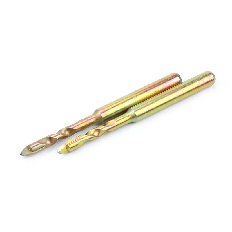 
Titanium Coated Double R Shank Cross Carbide Tip Glass Drill Bit with Flute for Glass Ceramic Porcelain Tile Drilling 