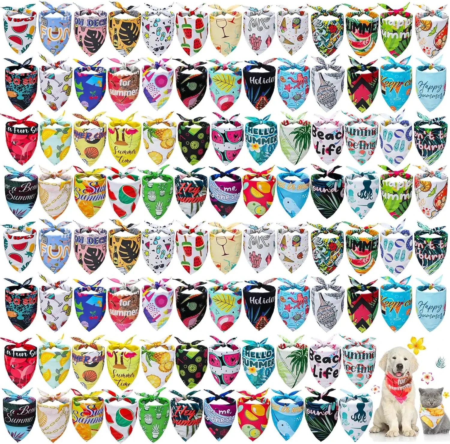 Support Custom OEM Summer Hawaii Dog Bandanas Polyester Fruit Bandana Flowers Soft Triangle Dog Bandana Custom Print For Pets