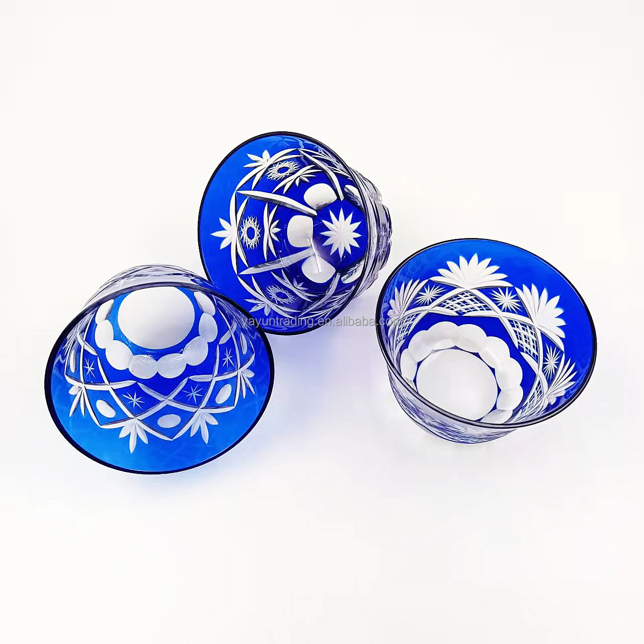 Small Size Traditional Sake Shot Glasses Hand Carved Blue Drinking Glasses