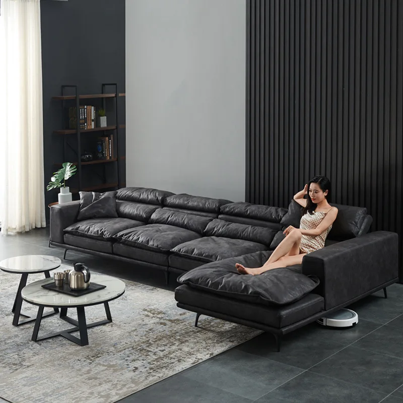 ins cheap grey modern four pieces lounge latest minimal goose down L shape living room sofa