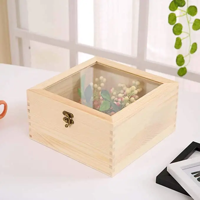 Glass Lid Wooden Gift Box Storage Box Flower Packaging Box