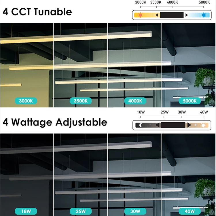 Custom Lighting Linear Tube Light AC120-277V 3000-5000K CCT Adjustable LED Linear Tube Batten Light
