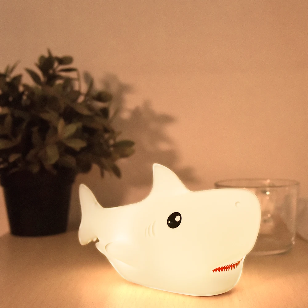 Cute Shark LED Night Light Multicolor Silicone Tap Control Night Lamp