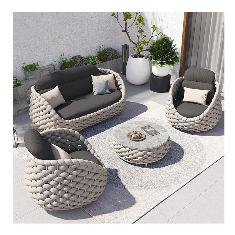 Backyard Terrace waterproof cushion comfortable rope furniture Handwoven modern garden Sofa Chair Set