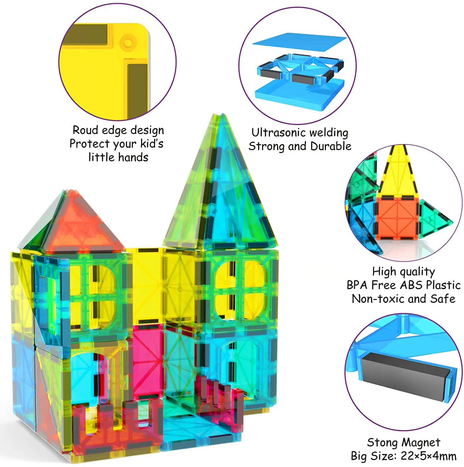 65 PCS Magnetic Tiles Building Blocks Set for Boys Girls Preschool Educational Construction Kit Magnet Stacking Toys for Kids