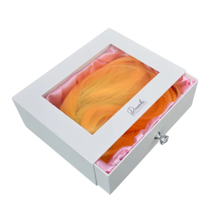 Hair Drawer Storage Box Shoe Packaging with Satin Lining,Slide Watch Gift Box with Clear Window,Cardboard Pull Out Jewelry Box