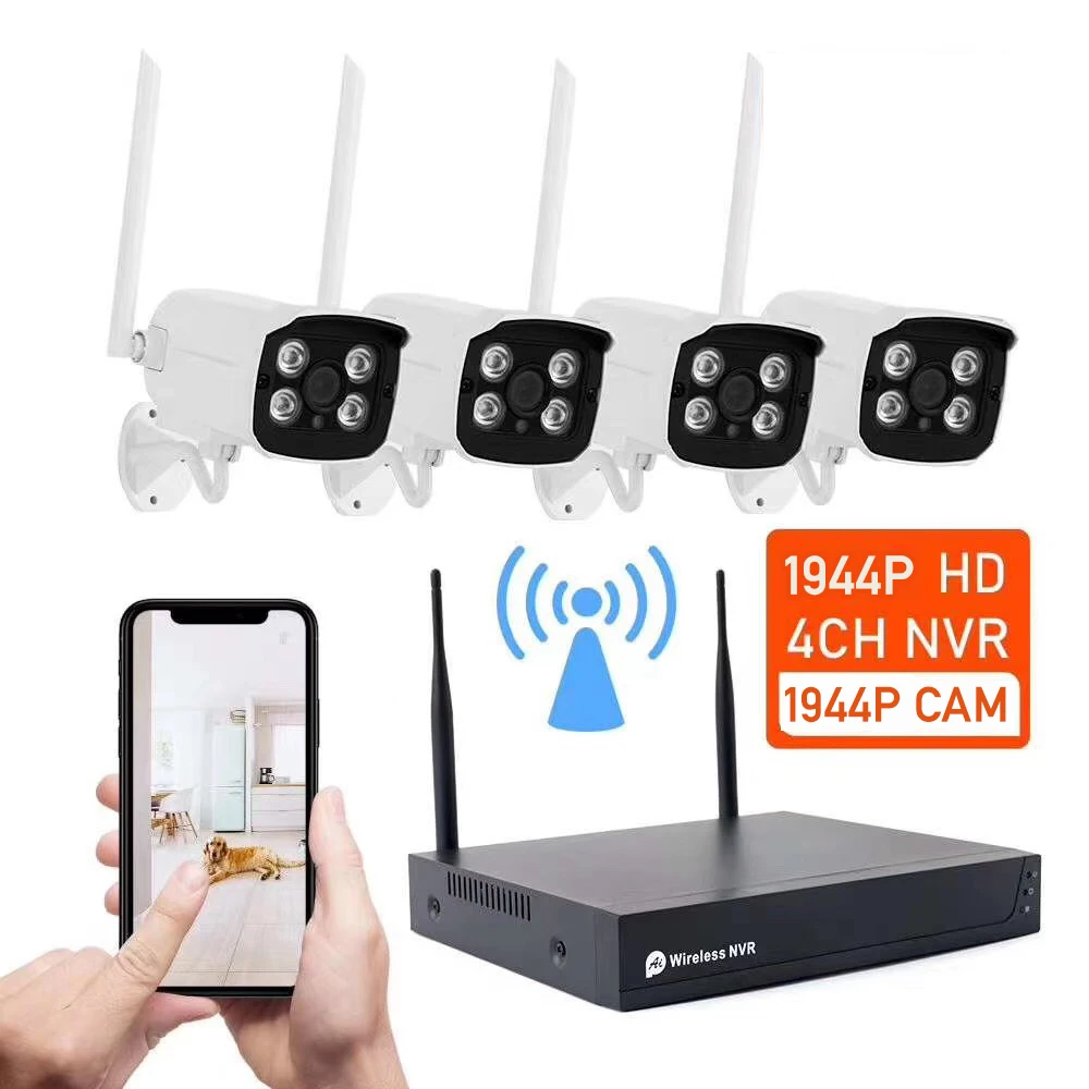 2020 горячая Распродажа 4ch IP ИК 2mp/5mp Водонепроницаемая наружная камера видеонаблюдения Wifi беспроводные системы видеорегистратора комплект