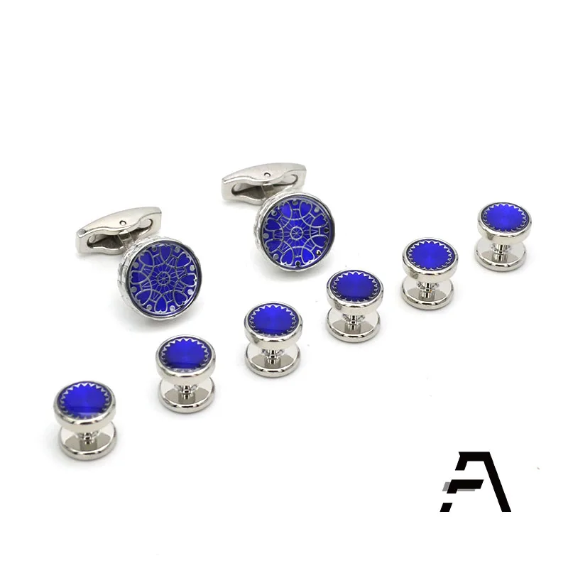 Classic Blue Mens 6pcs Cufflinks and Studs Set