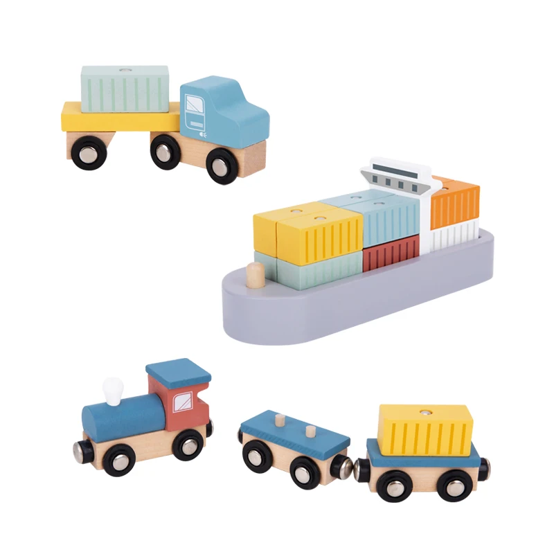 RTS Dock crane wooden toy, shipping container simulation transport playhouse toy, tower crane model toy with lifting function.